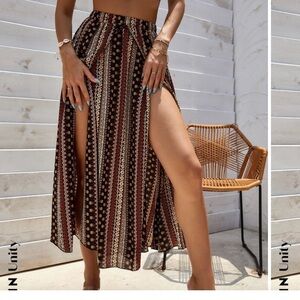 SHEIN Unity Ditsy Floral & Striped Split Skirt Size XL